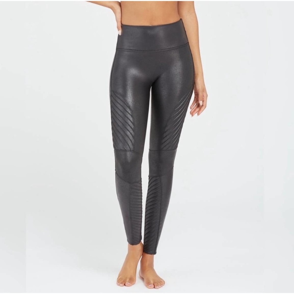 SPANX Faux Leather Moto Leggings Very Black 1x NWT